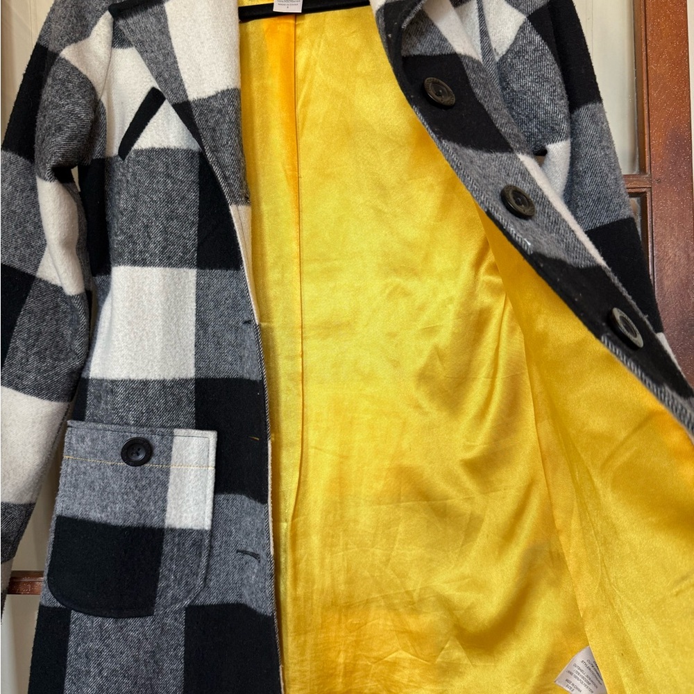 Billabong Women's Vintage Y2K Black and White Plaid Wool Blend Pea Coat - Small - Picture 5 of 7